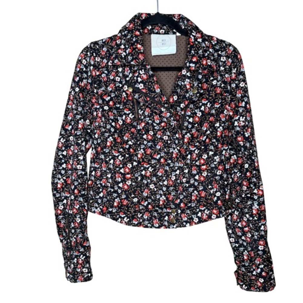 Hei Hei Anthropologie Women's 8 Cropped Tinsley‎ Bomber Jacket Floral Moto